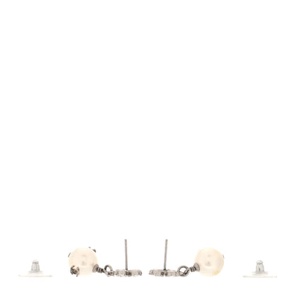 Chanel Crystal Pearl CC Clover Drop Earrings Silver 3 of 5