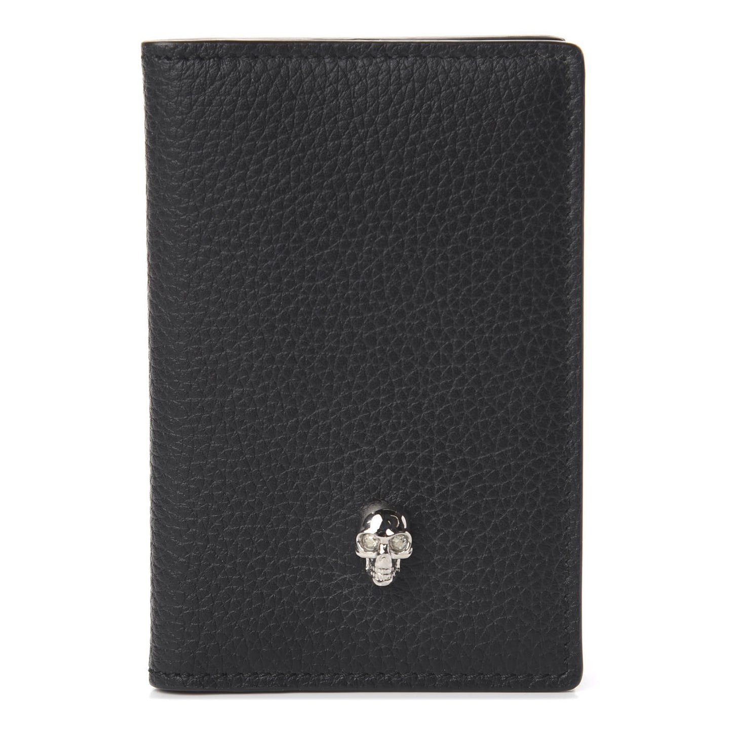 Grained Calfskin Skull Card Holder Black
