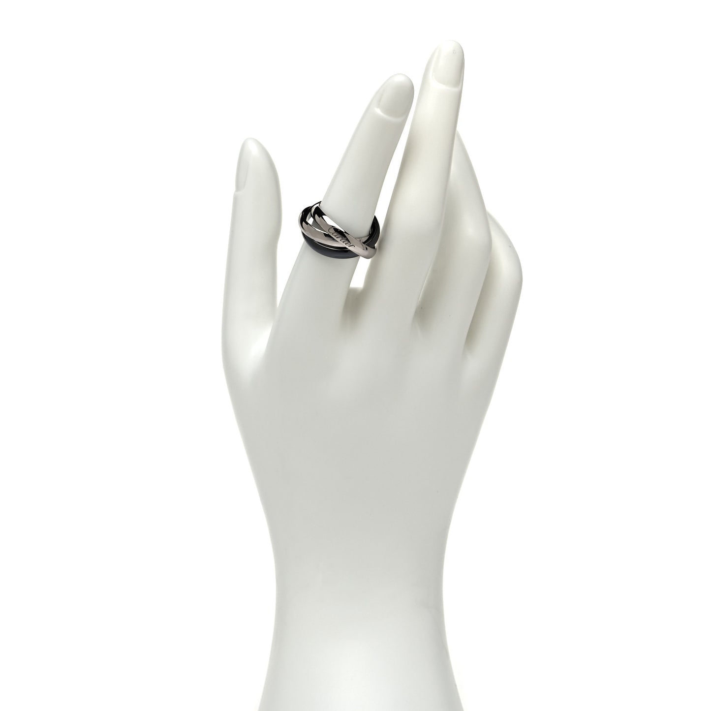 18K White Gold Black Ceramic Trinity Ring 56 7.5