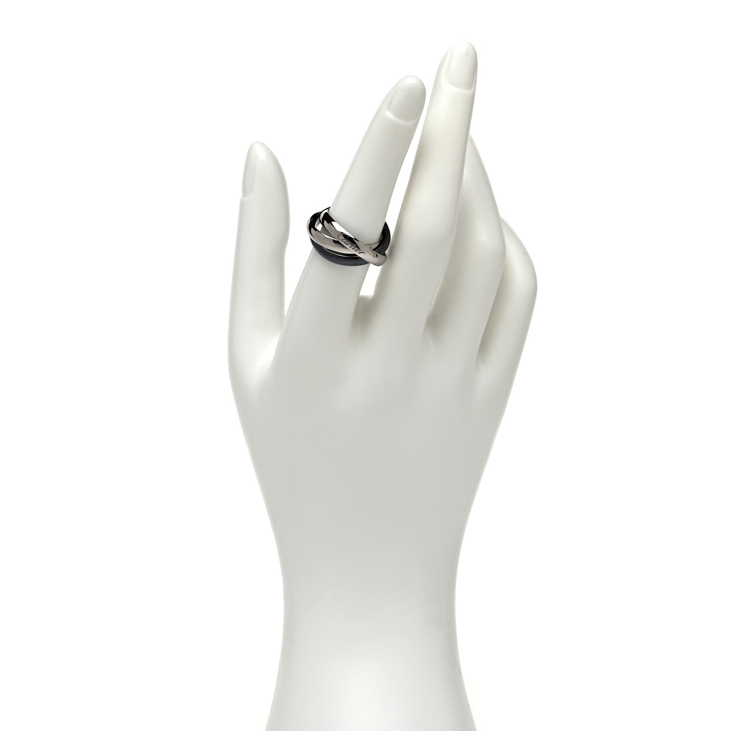 Cartier 18K White Gold Black Ceramic Trinity Ring 56 7.5 2 of 4