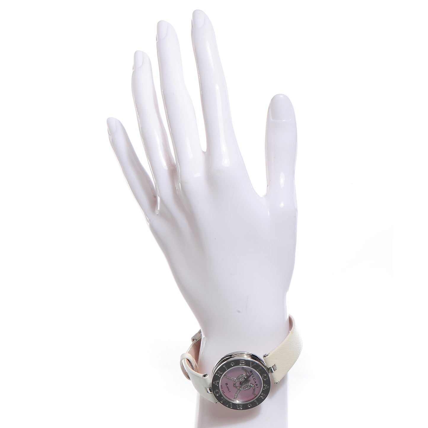 BVLGARI Stainless Steel Calfskin Diamond Pink Mother of Pearl 30mm B.Zero1 Three Hearts Quartz Watch