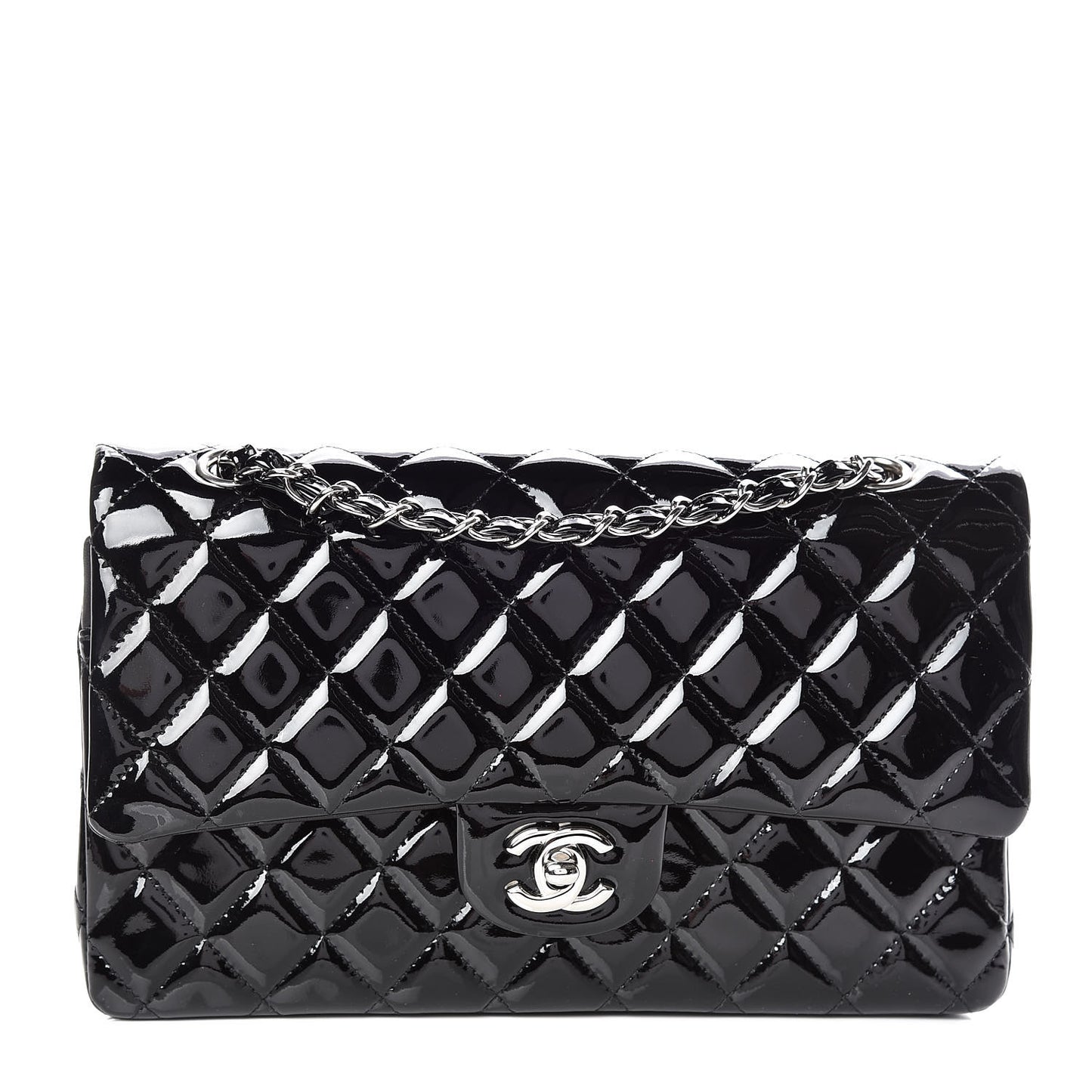 Patent Quilted Medium Double Flap Black