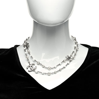 Chanel Pearl Beaded Enamel CC Long Necklace White 2 of 5