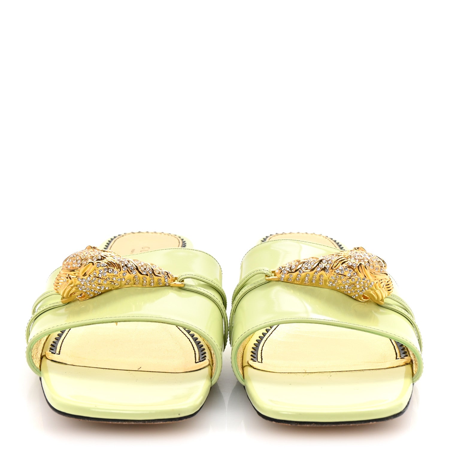 Gucci Patent Crystal Snake Head Block Heel Slide Sandals 40 Pistachio Green 3 of 9