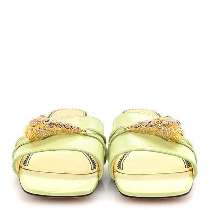 Gucci Patent Crystal Snake Head Block Heel Slide Sandals 40 Pistachio Green 3 of 9