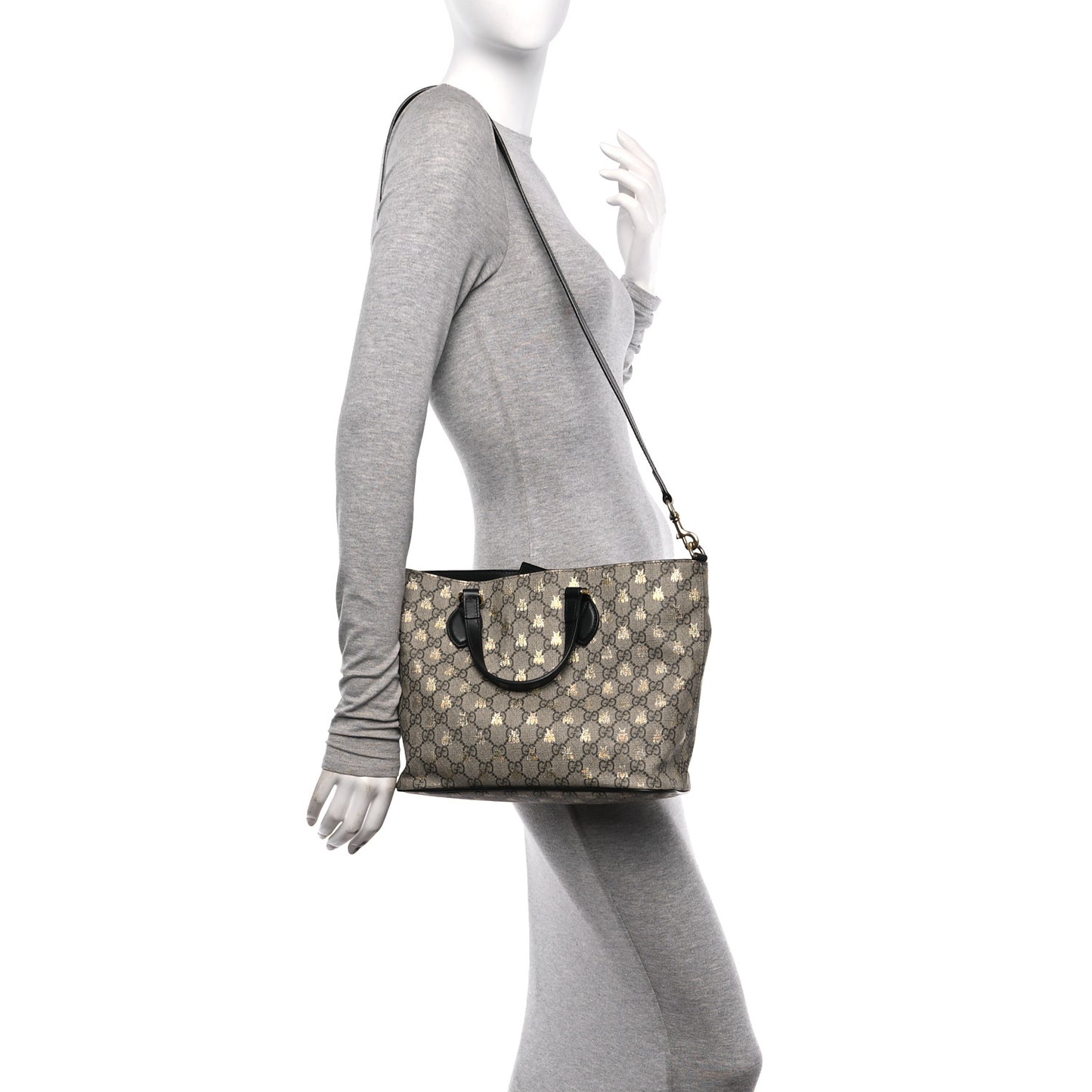 Soft GG Supreme Monogram Bees Small Crossbody Tote Beige Oro Black