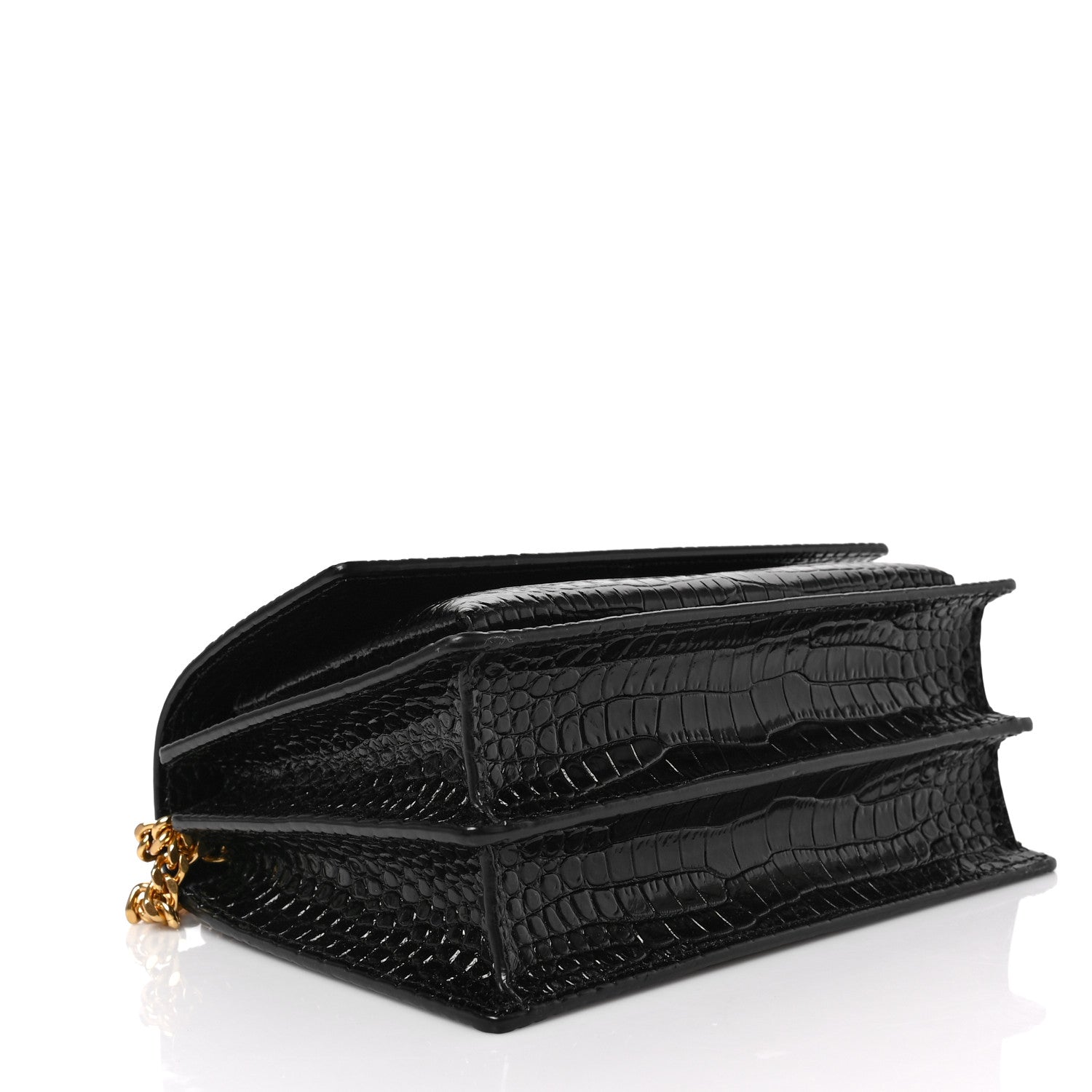 Saint Laurent Calfskin Crocodile Embossed Medium Monogram Sunset Black 3 of 7