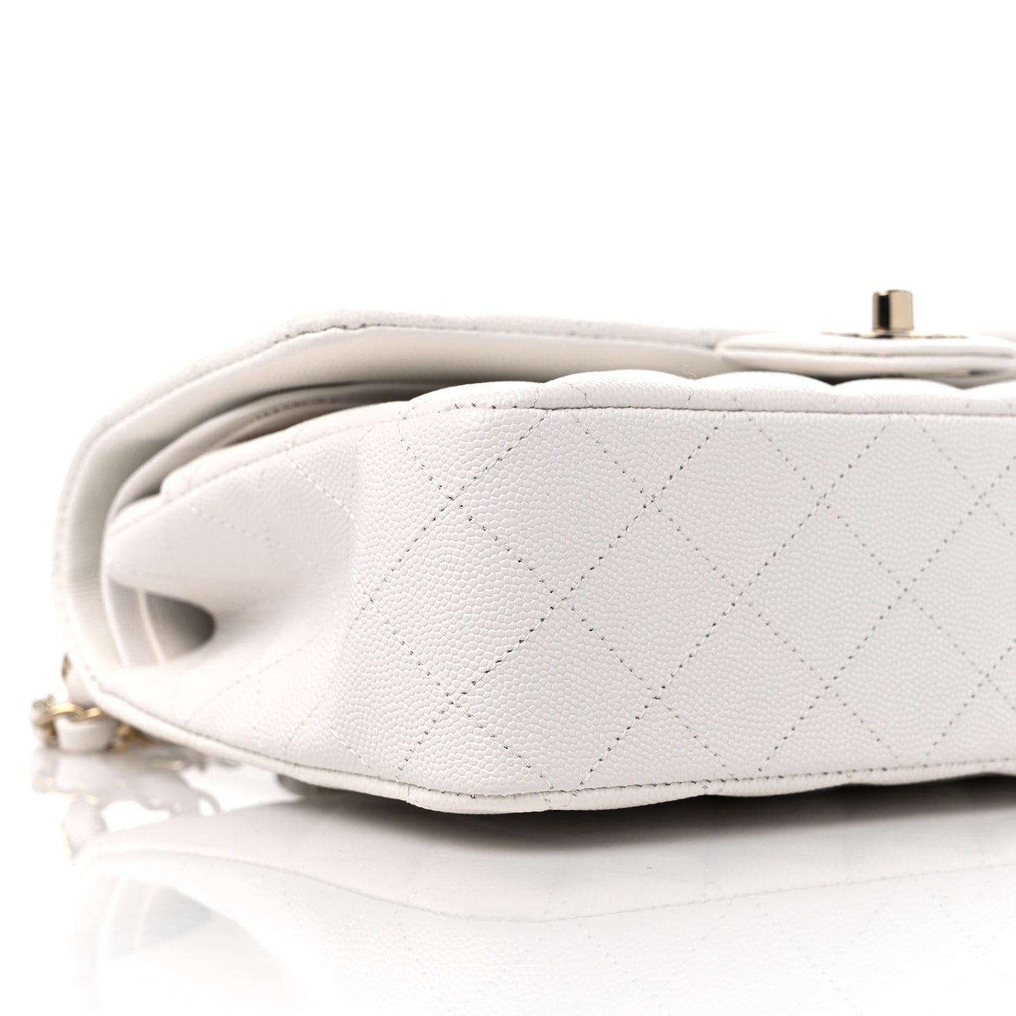 Caviar Quilted Medium Double Flap White