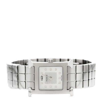 Hermes Stainless Steel Diamond Mother of Pearl 21mm Heure H Hour Quartz Watch 2 of 5
