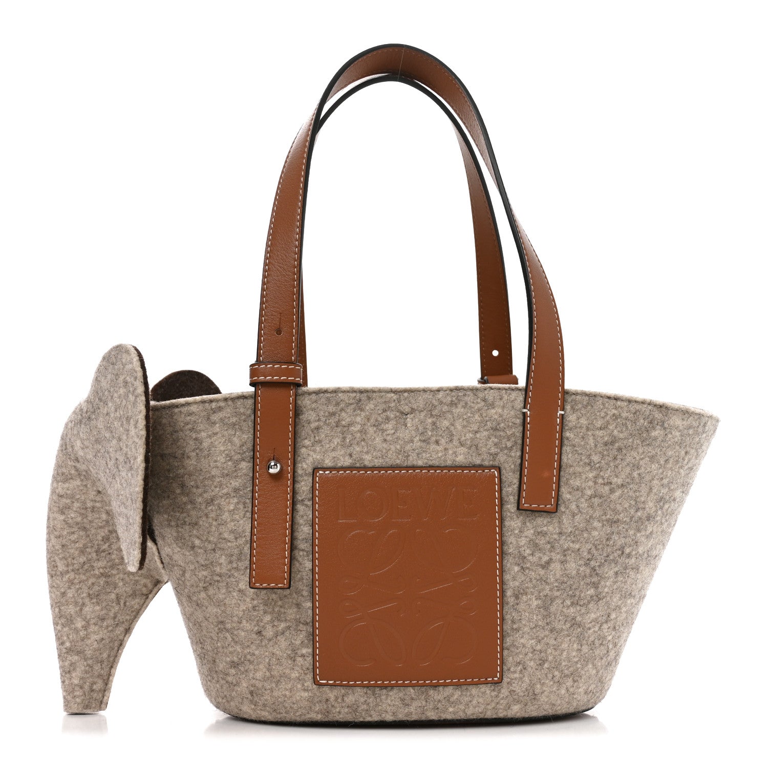 Loewe Felt Calfskin Elephant Basket Tote Beige Brown 1 of 9