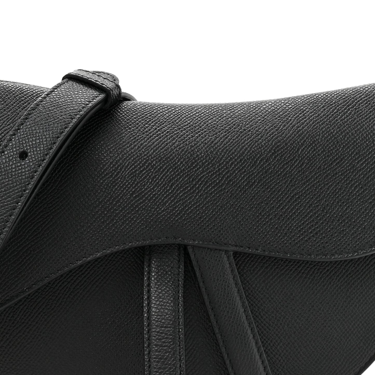 Grained Calfskin Saddle Bag With Strap Black