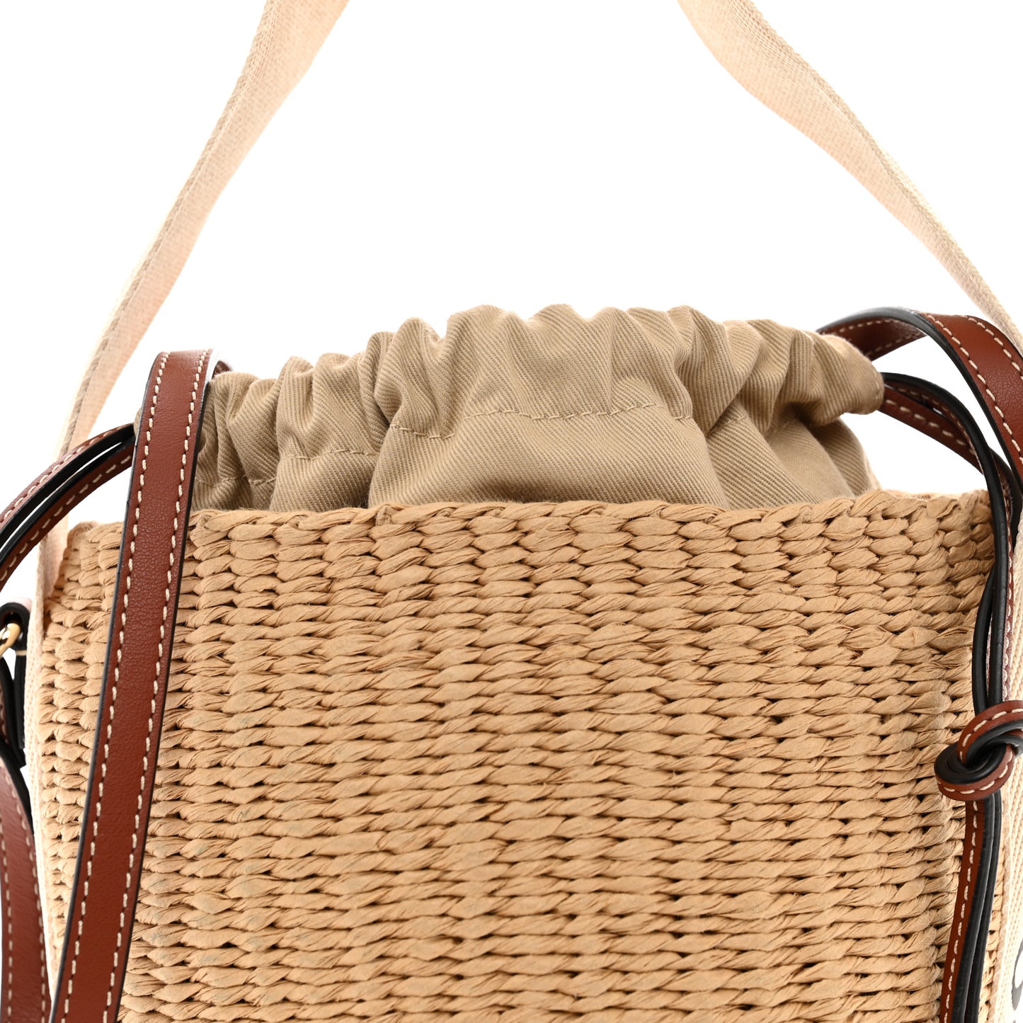 Raffia Calfskin Small Woody Basket Bag Brown