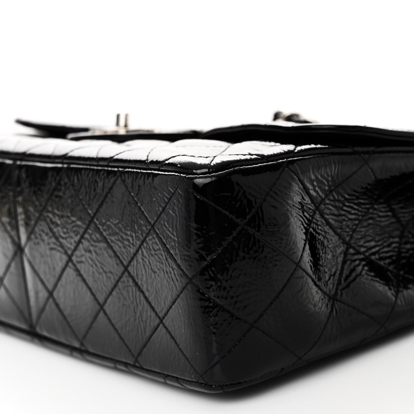 Distressed Patent Quilted Jumbo Single Flap Black