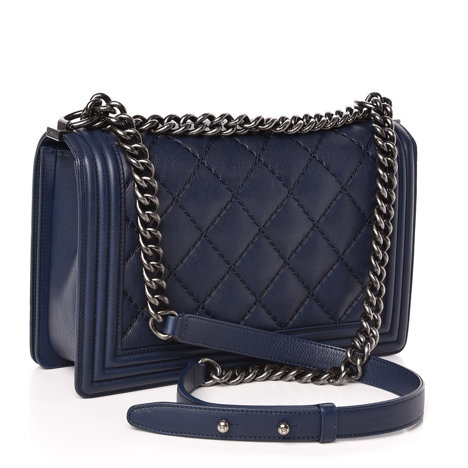 Chanel Calfskin Double Stitch New Medium Boy Flap Navy Blue 3 of 13