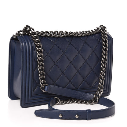 Chanel Calfskin Double Stitch New Medium Boy Flap Navy Blue 3 of 13