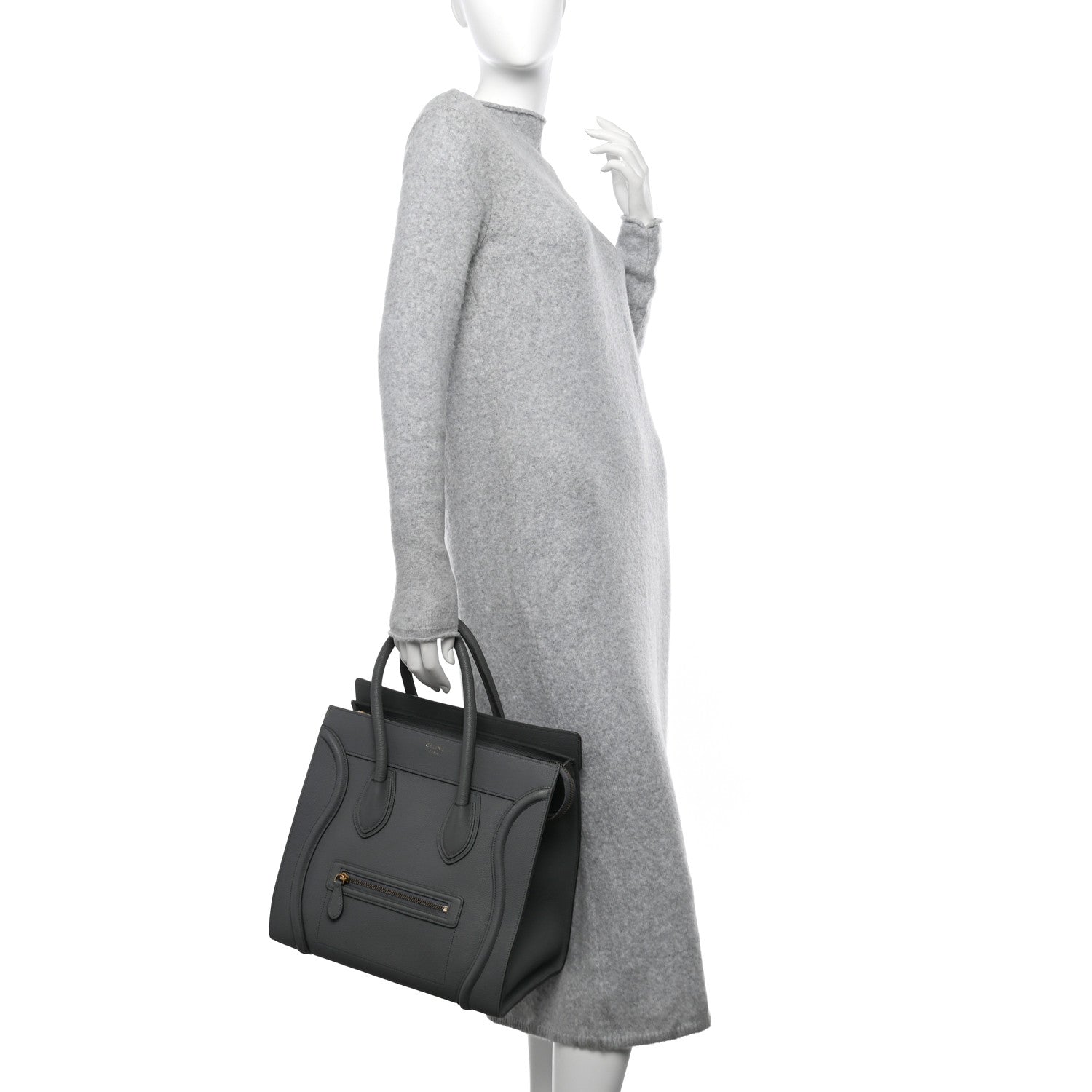 Celine Drummed Calfskin Mini Luggage Kohl 2 of 10