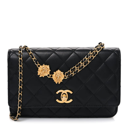 Chanel Lambskin Quilted Lion Motif Wallet On Chain WOC Black 1 of 11