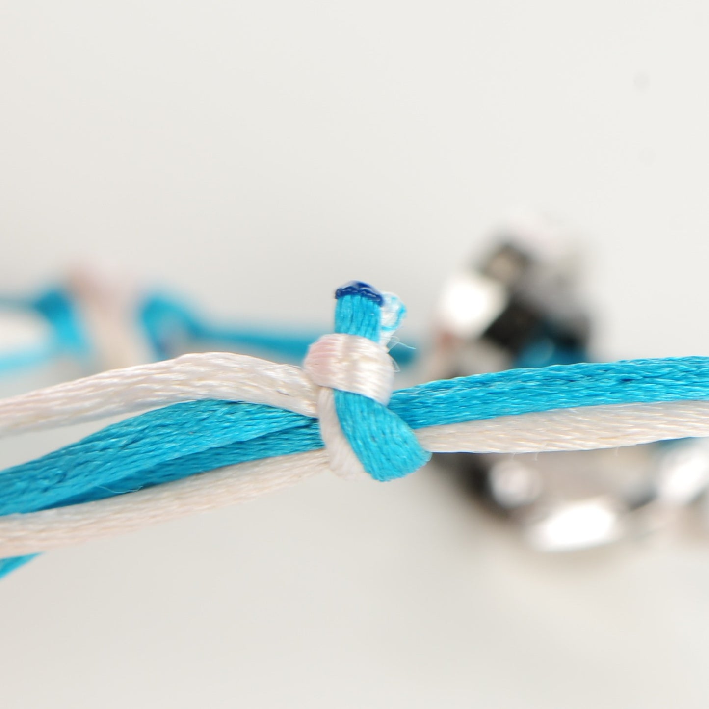 18K White Gold Diamond Ceramic Silk Adjustable Triple LOVE Bracelet Blue White