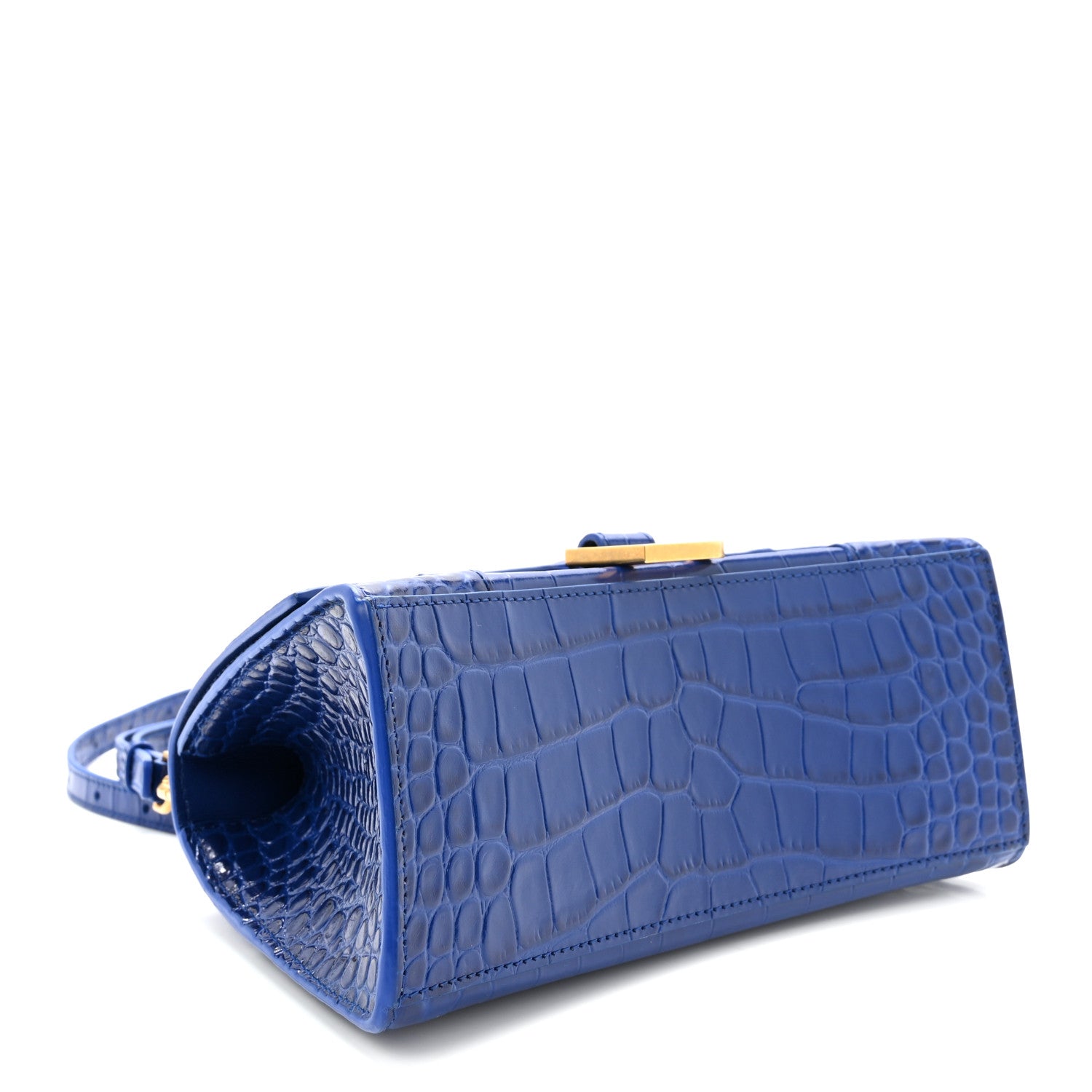 Balenciaga Shiny Calfskin Crocodile Embossed Small Hourglass Top Handle Bag Indigo 4 of 9
