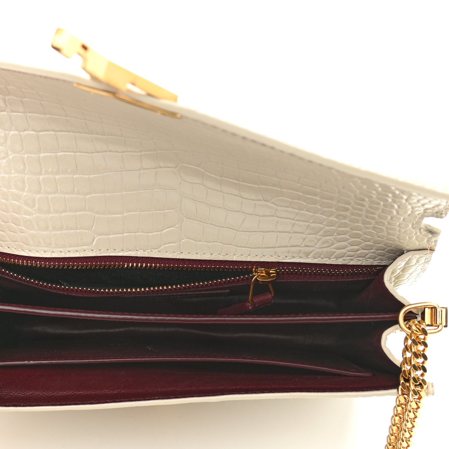 Calfskin Crocodile Embossed Monogram Cassandra Clasp Bag Crema Soft