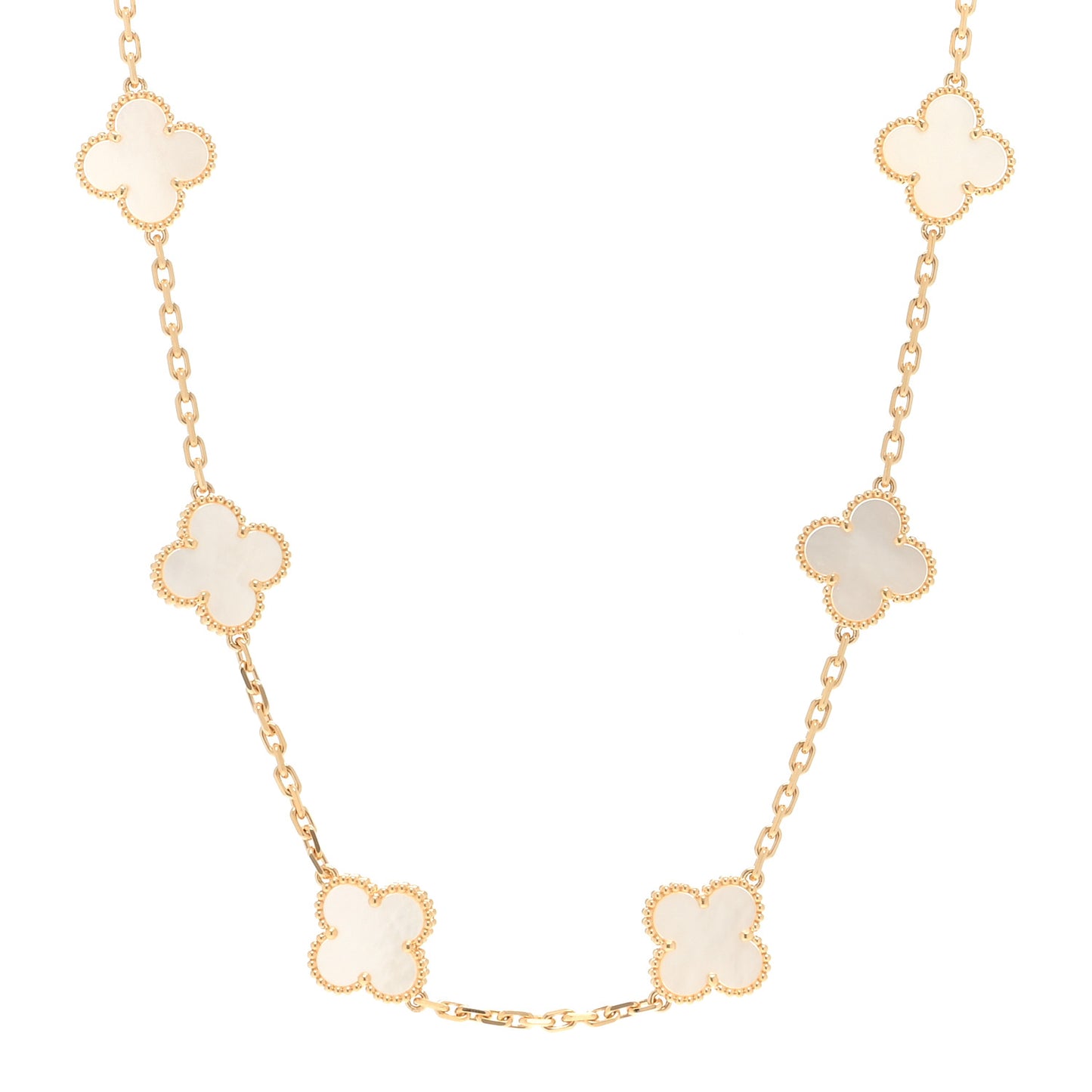 18K Yellow Gold Mother of Pearl 10 Motifs Vintage Alhambra Necklace