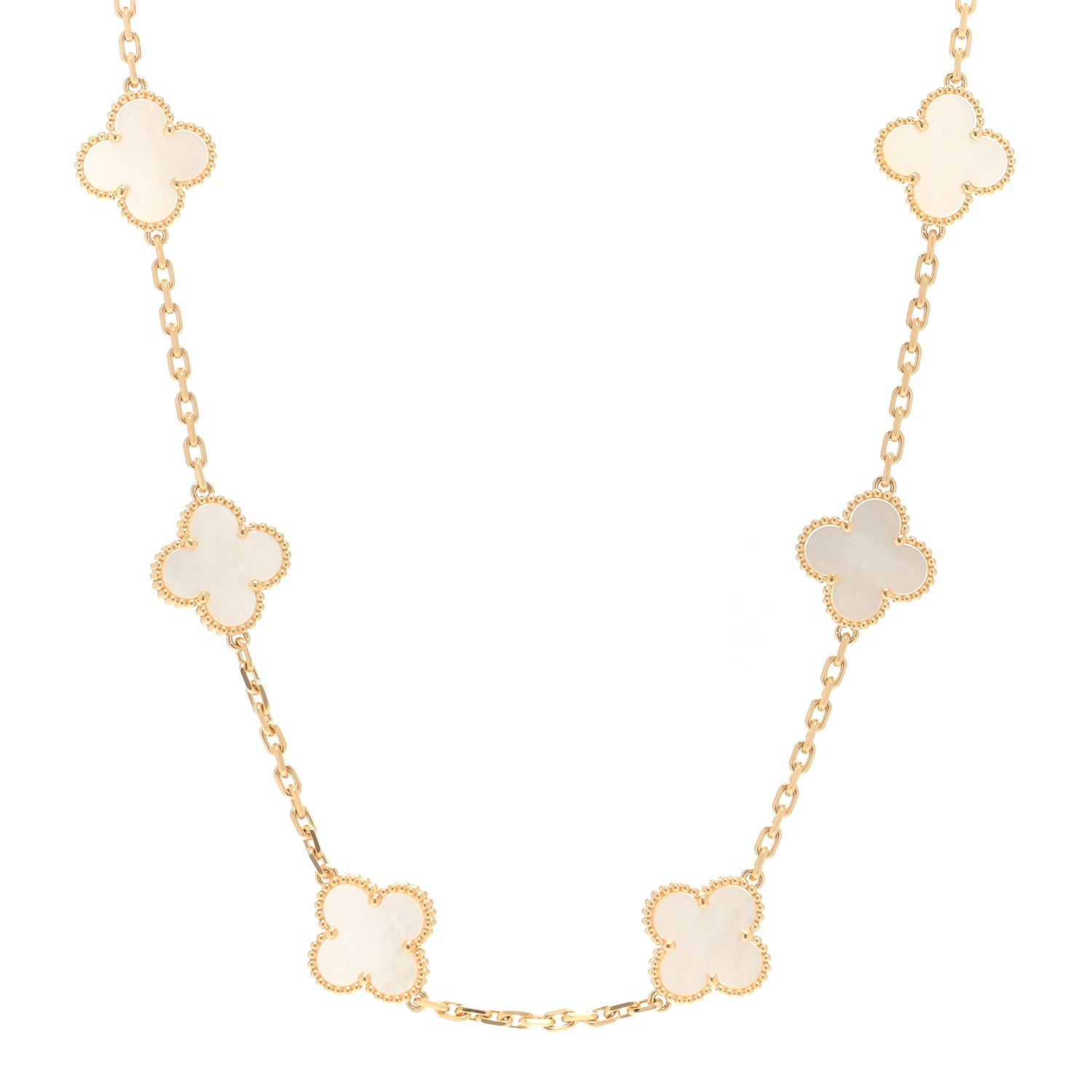 Van Cleef & Arpels 18K Yellow Gold Mother of Pearl 10 Motifs Vintage Alhambra Necklace 1 of 3