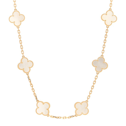 Van Cleef & Arpels 18K Yellow Gold Mother of Pearl 10 Motifs Vintage Alhambra Necklace 1 of 3