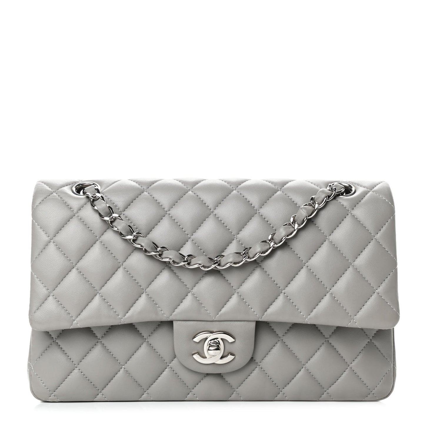 Lambskin Quilted Medium Double Flap Grey