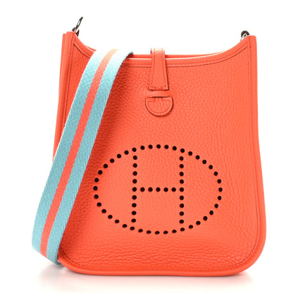 Hermes Taurillon Clemence Amazone Evelyne TPM Orange Poppy Bleu Saint Cyr 1 of 10