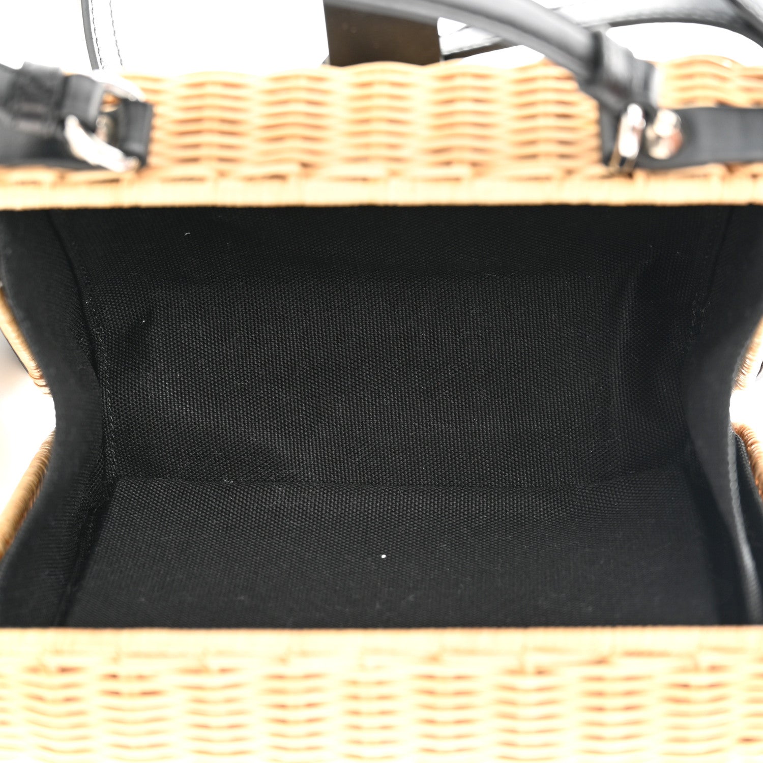 Prada Wicker Top Handle Shoulder Bag Naturale Black 5 of 9