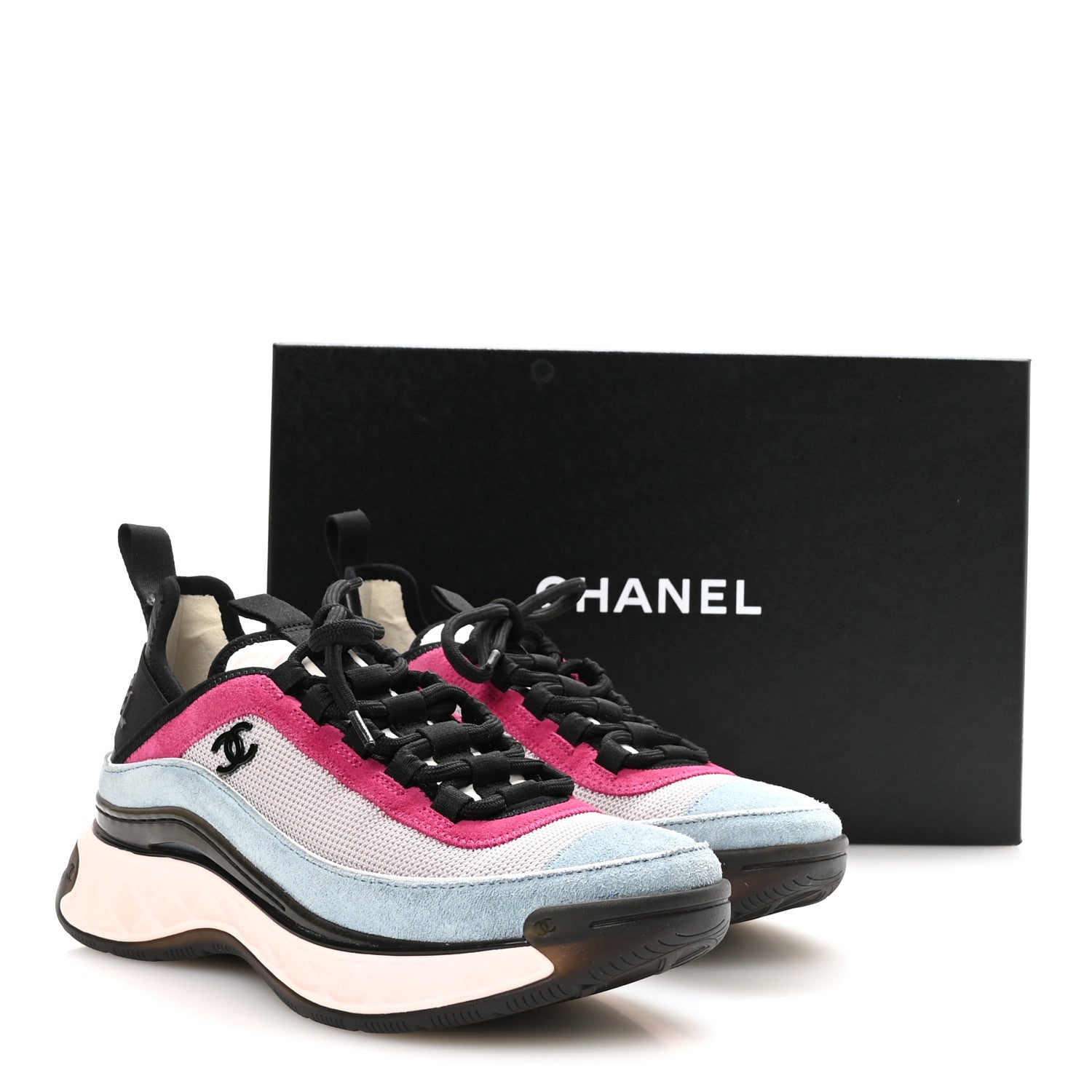 Chanel Fabric Suede CC Sneakers 36 Light Grey Light Blue Fuchsia 8 of 8
