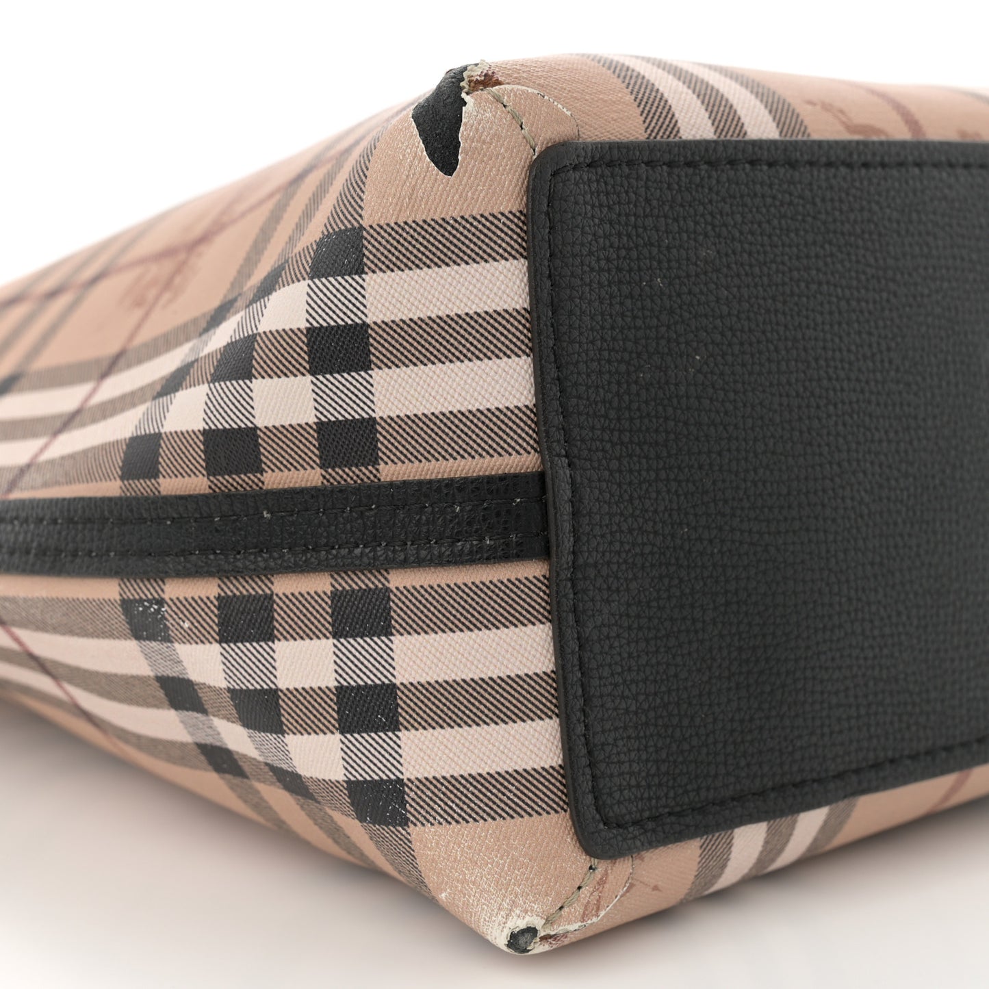 Grainy Calfskin Haymarket Check Medium Reversible Tote Black