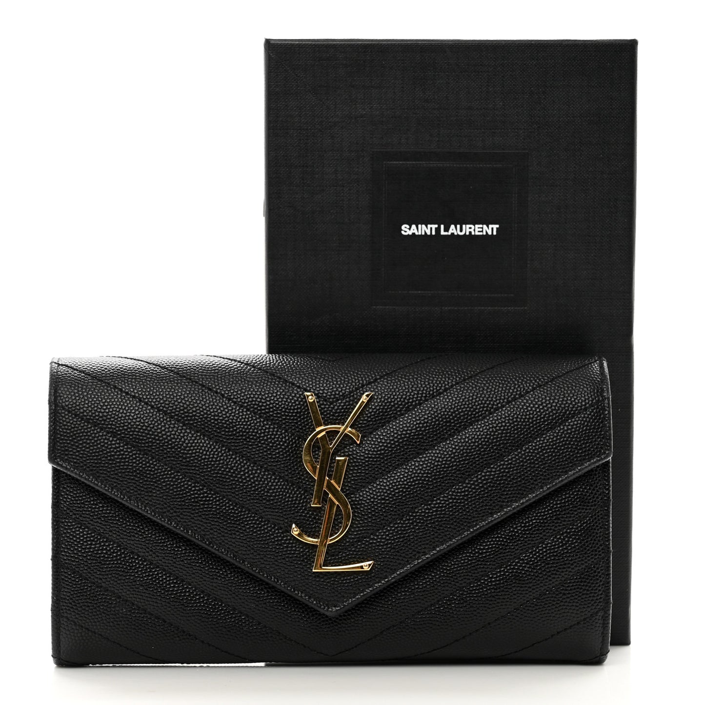 Grain De Poudre Matelasse Chevron Monogram Flap Wallet Black