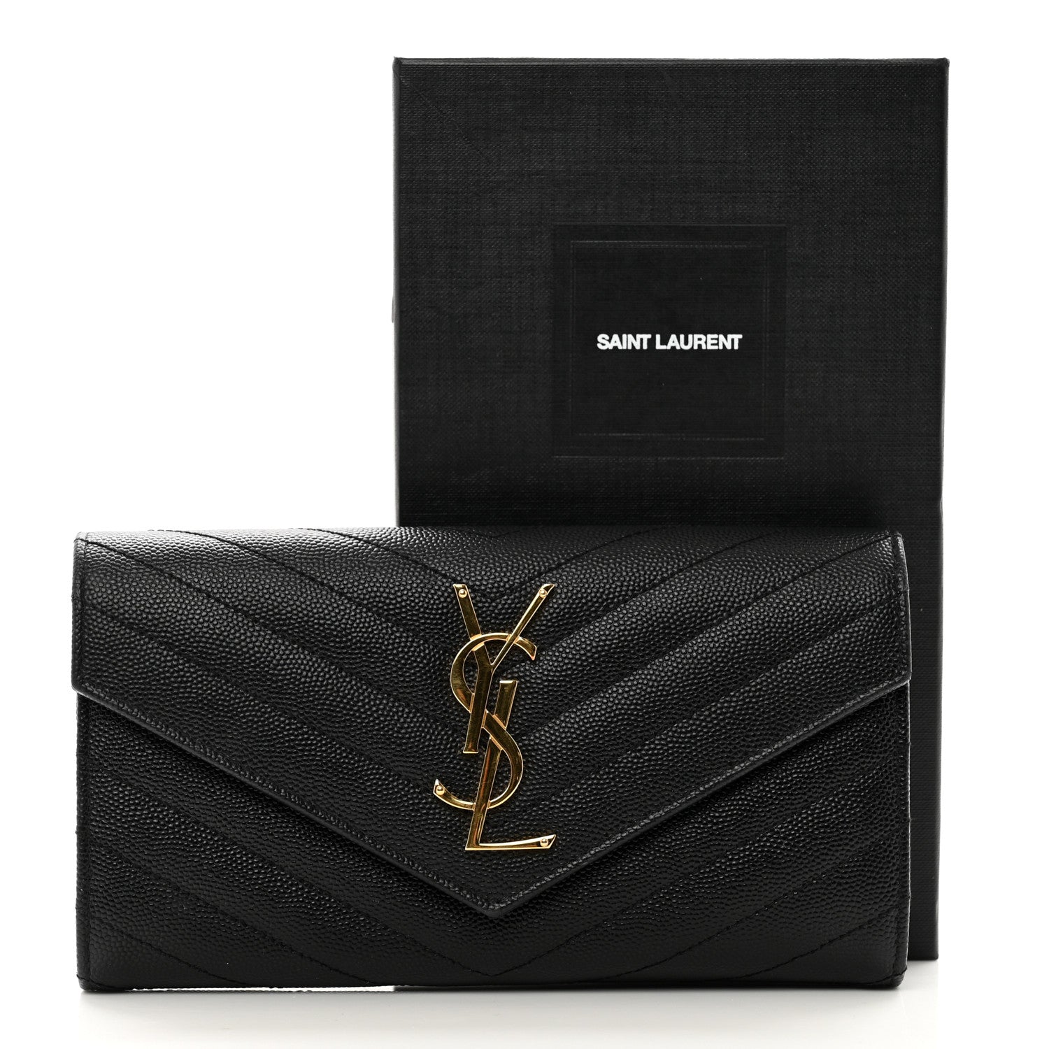 Saint Laurent Grain De Poudre Matelasse Chevron Monogram Flap Wallet Black 7 of 7