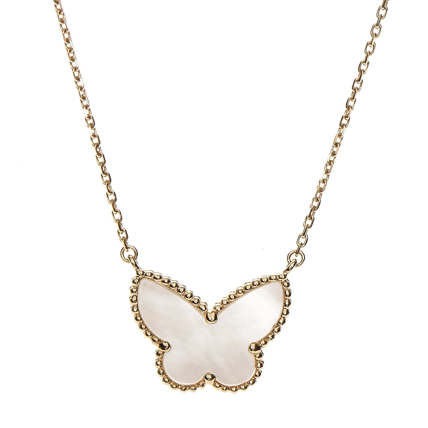 18K Yellow Gold Mother of Pearl Lucky Alhambra Butterfly Pendant Necklace
