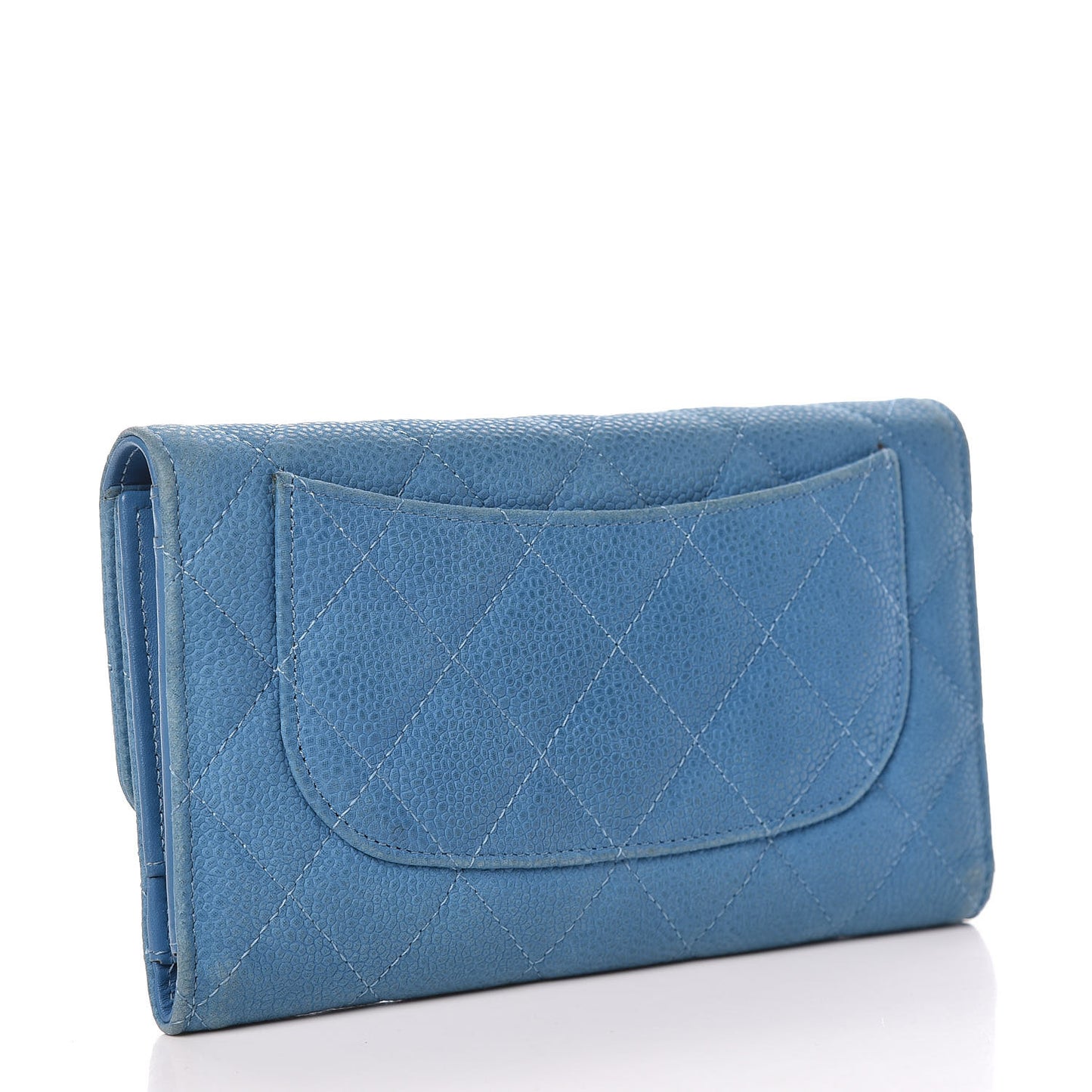 Iridescent Caviar Quilted Large Flap Wallet Blue