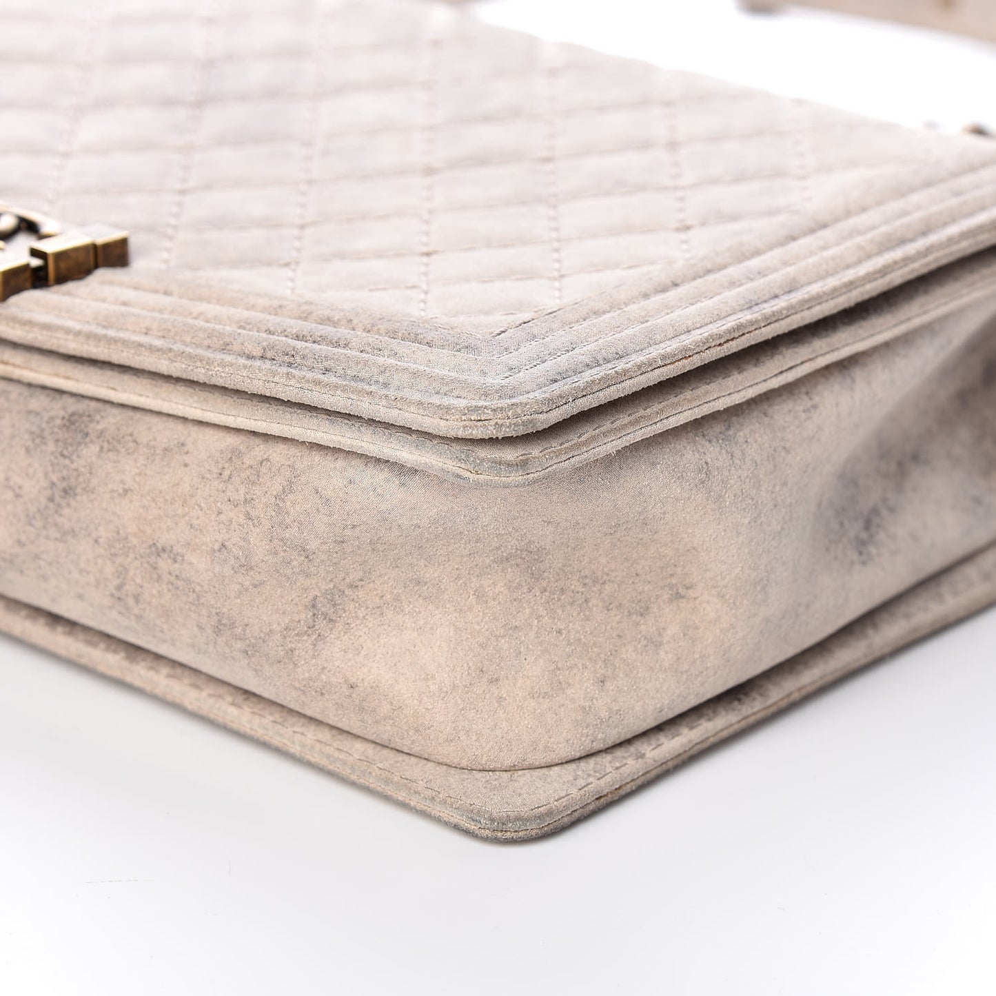 Iridescent Calfskin Quilted Large Boy Flap Beige