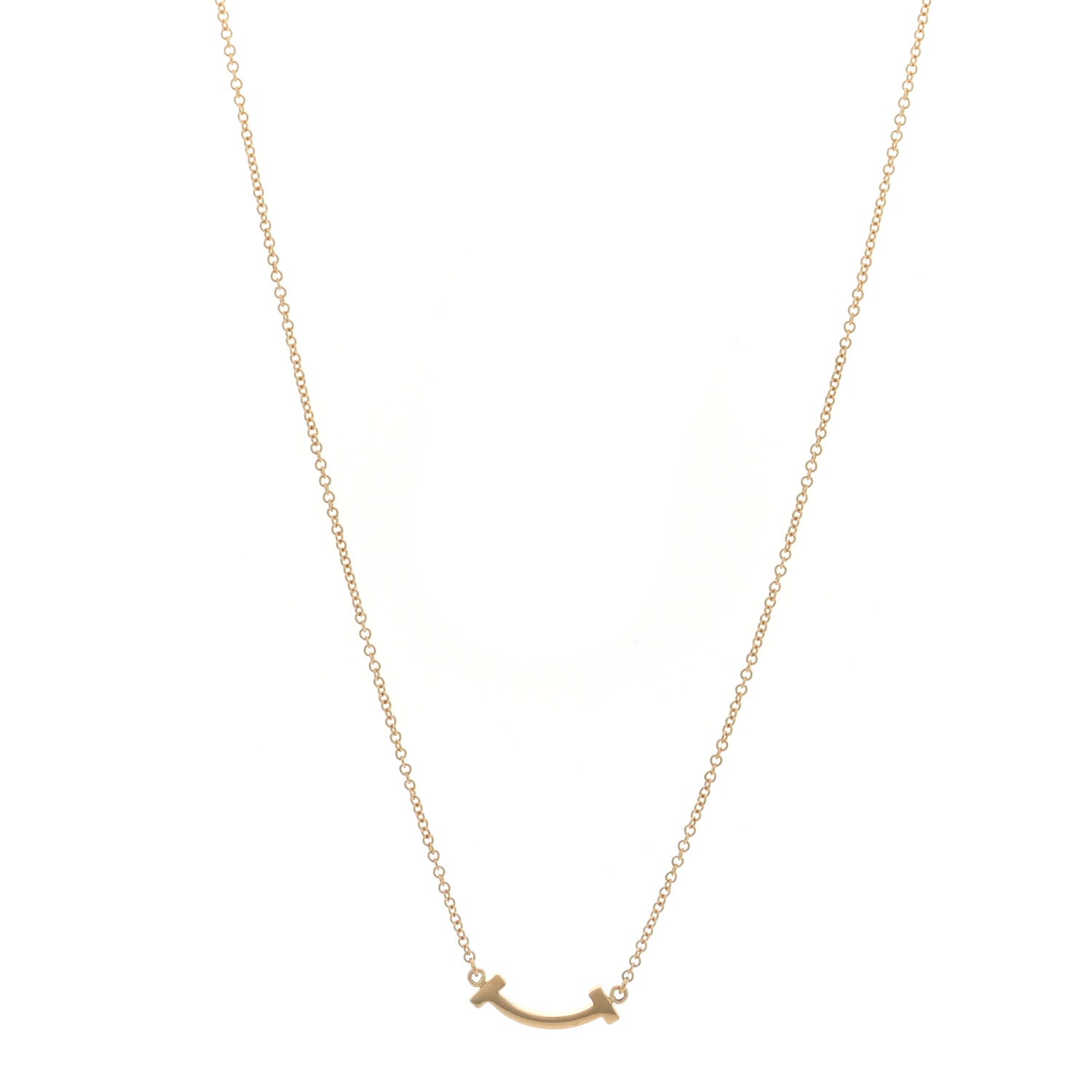 Tiffany 18K Yellow Gold Mini T Smile Pendant Necklace 1 of 5