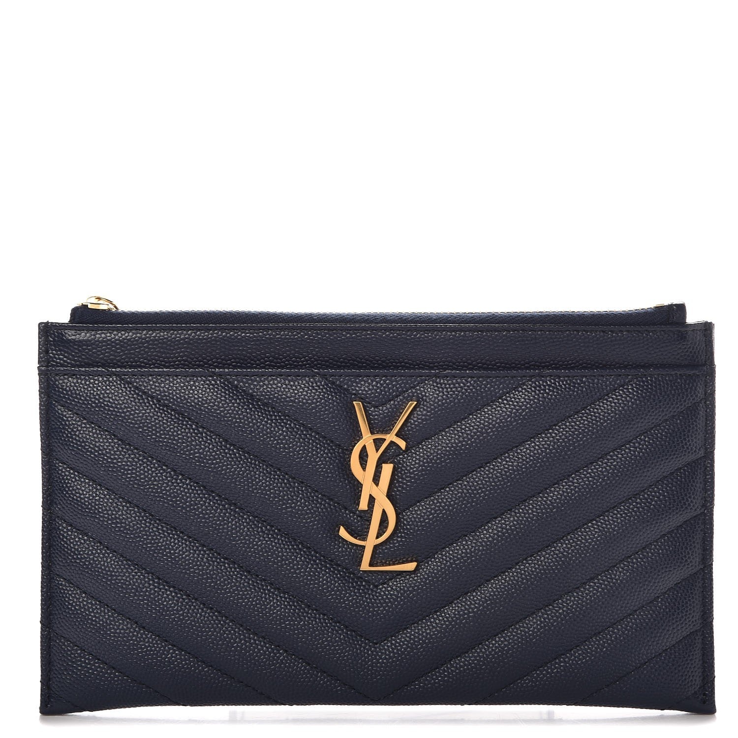 Saint Laurent Grain De Poudre Chevron Monogram Bill Pouch Navy 1 of 8