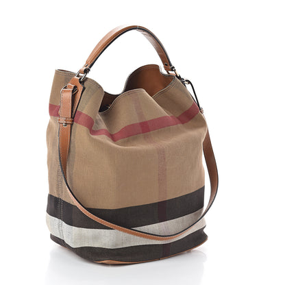 Burberry Canvas Mega Check Medium Ashby Hobo Saddle Brown 2 of 11