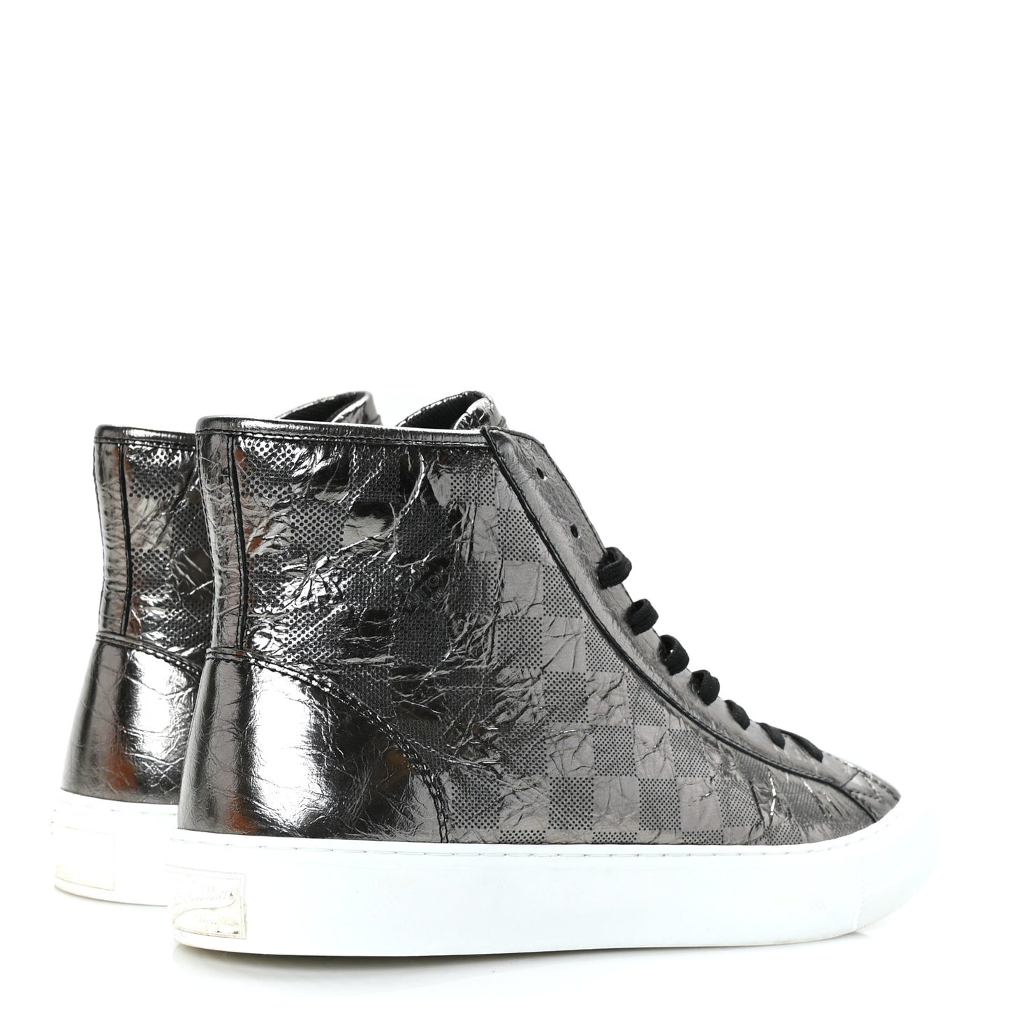Metallic Patent Calfskin Embossed Damier Mens High Top Sneakers 7 Grey