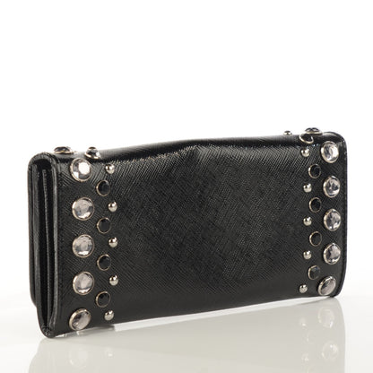 Prada Saffiano Vernice Crystal Studded Continental Wallet Black 3 of 8