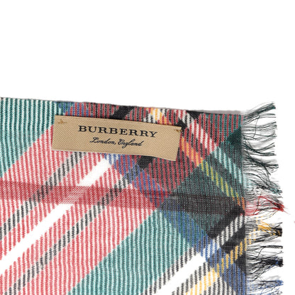 Burberry Wool Silk Tartan And Check Scarf Red Multicolor 2 of 5