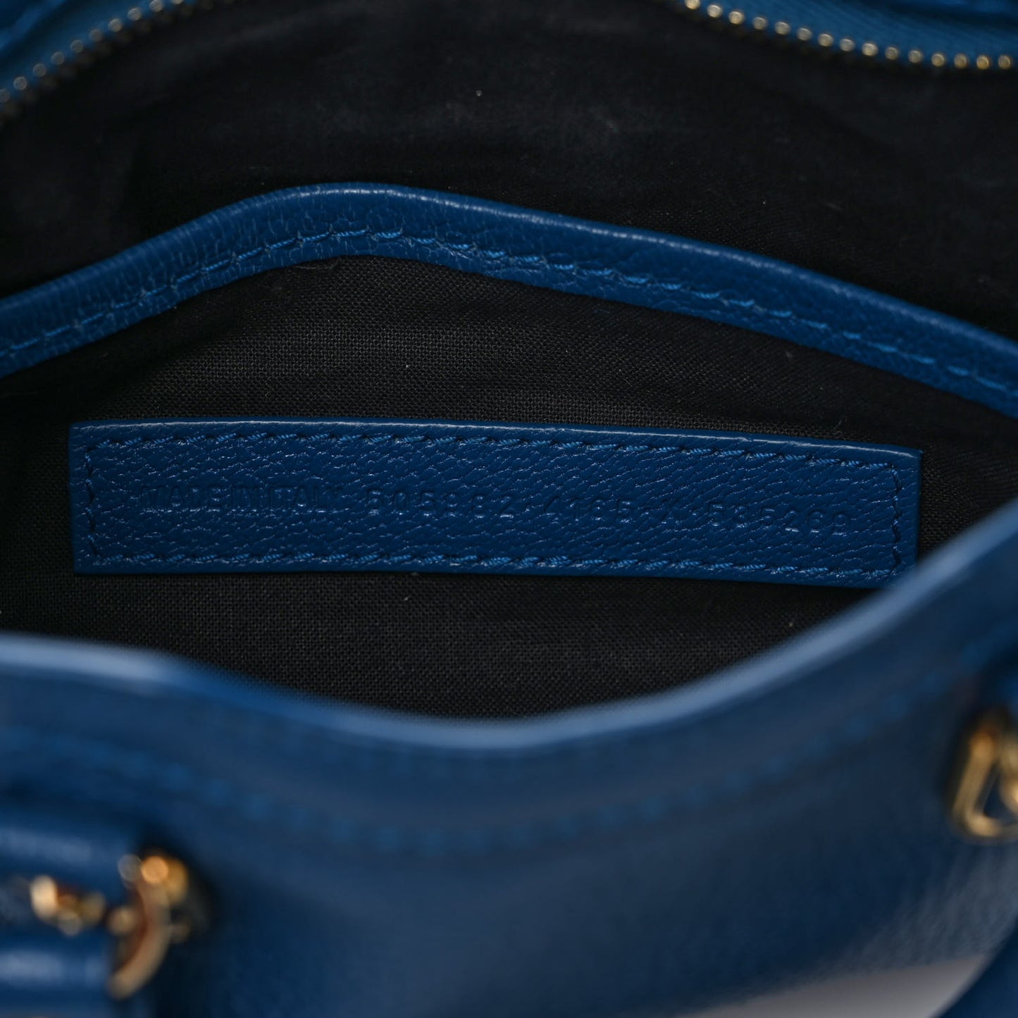 Shiny Goatsking Gold Metallic Edge Hardware Nano City Bleu Abysse