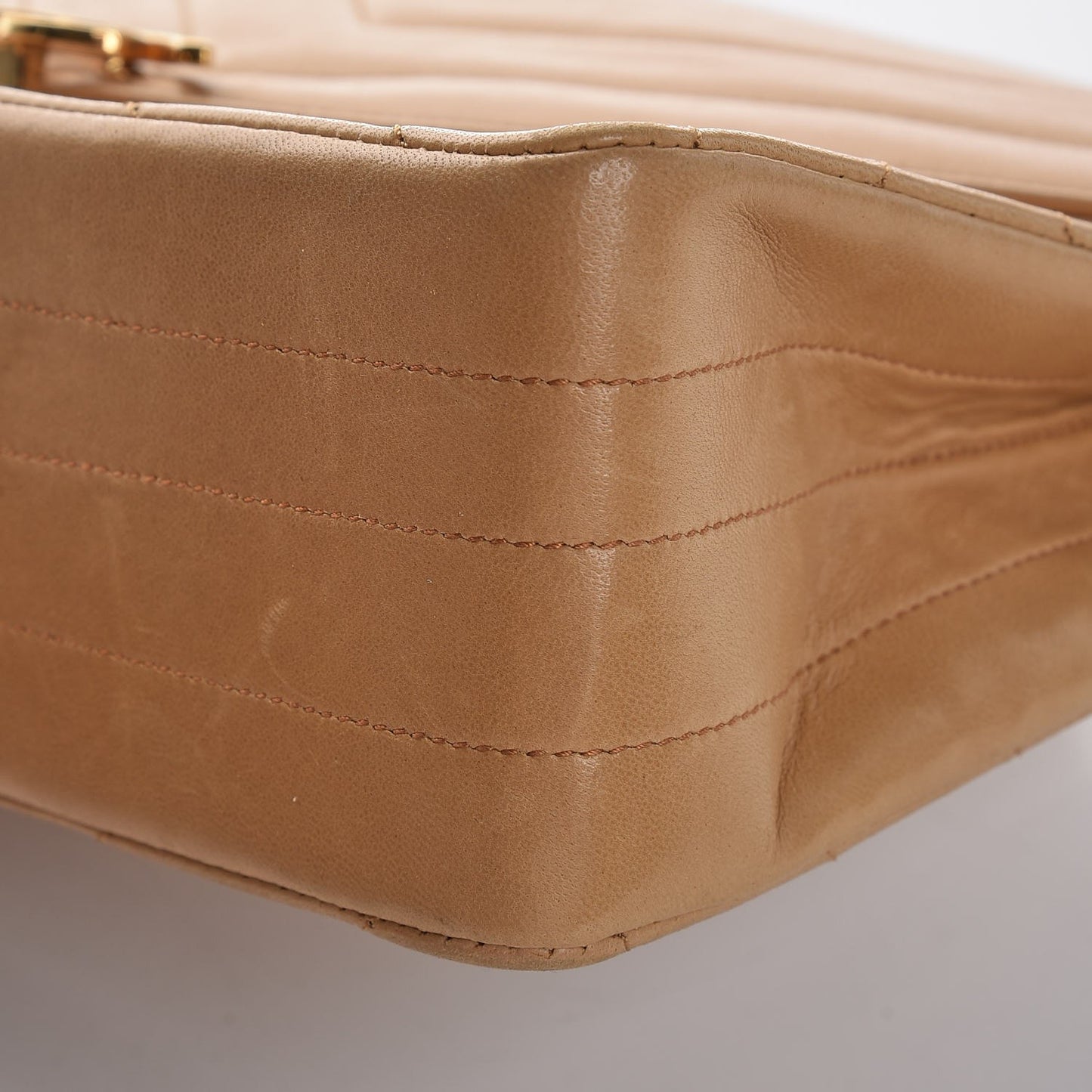 Lambskin Chevron Quilted Medium Single Flap Beige