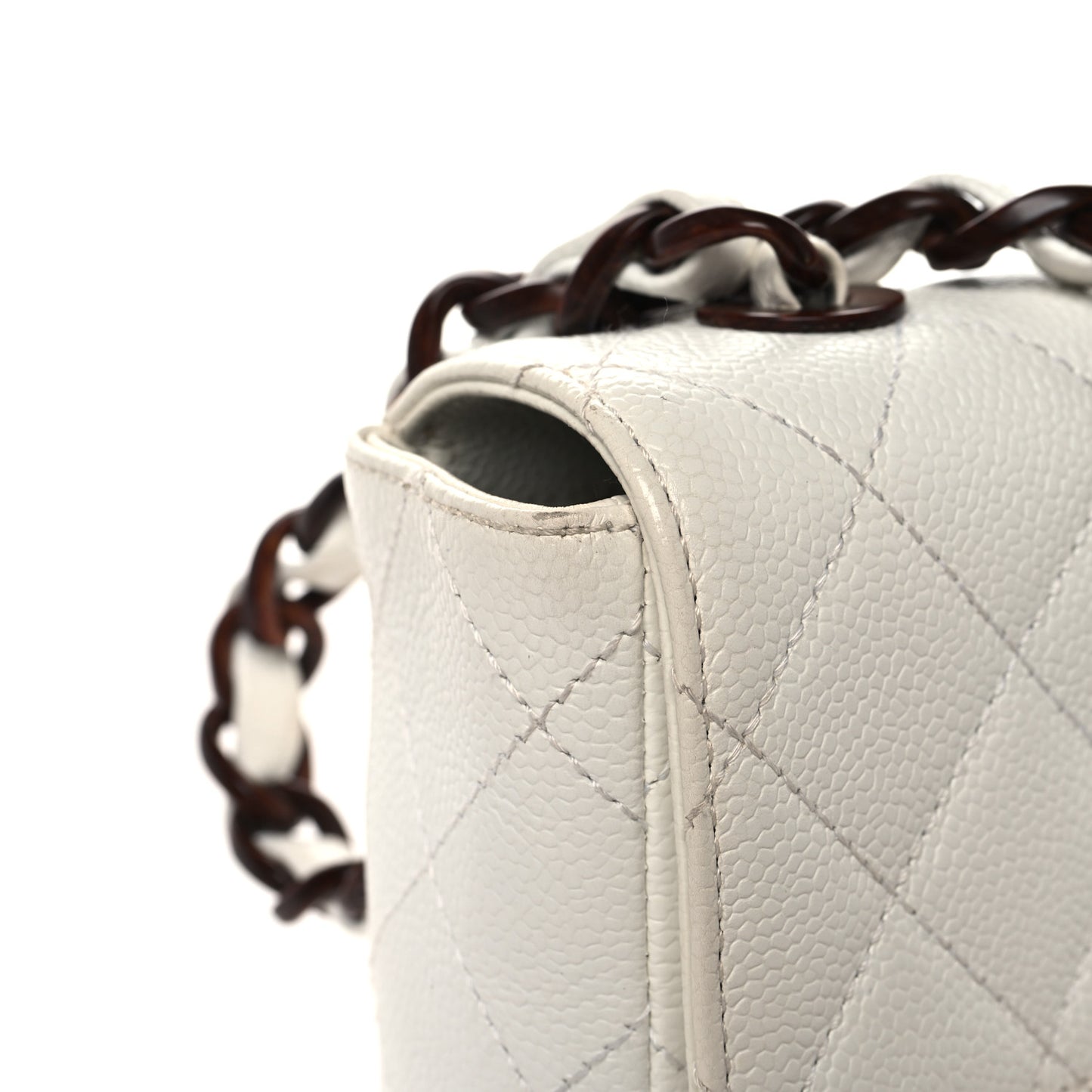 Caviar Quilted Tortoise Medium Single Flap White