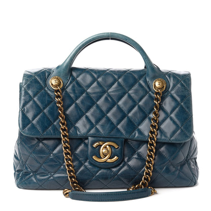 Chanel Glazed Calfskin Castle Rock Large Flap Blue 1 of 10