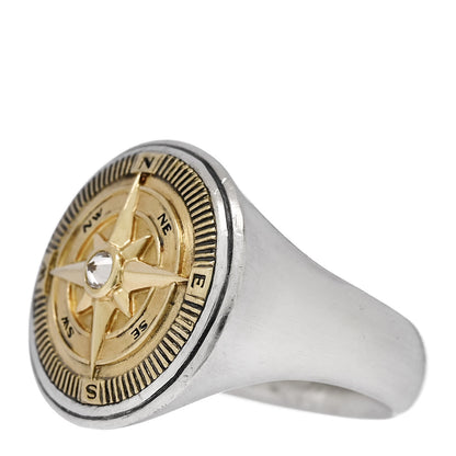 David Yurman Sterling Silver 18K Yellow Gold Diamond Maritime Compass Signet Ring 54 6.75 3 of 6