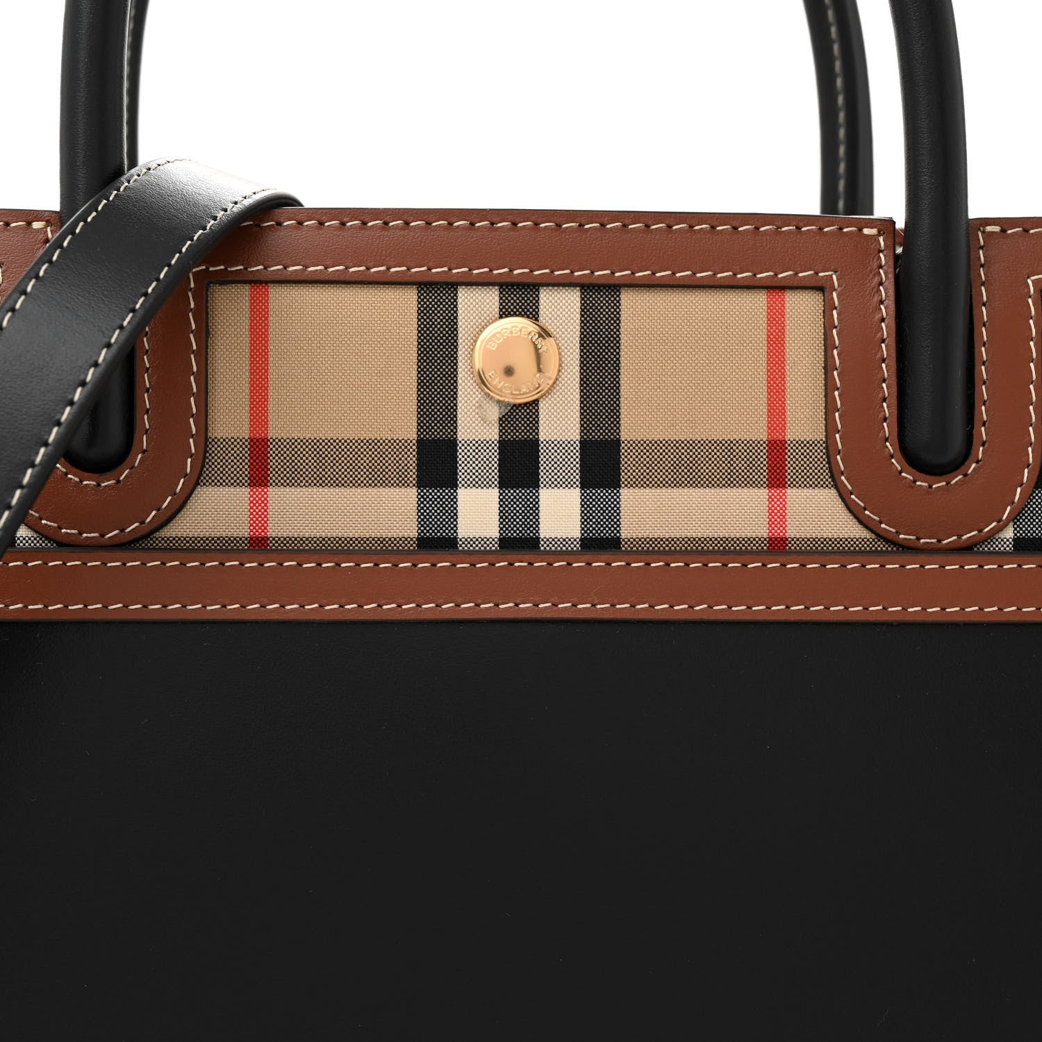 Burberry Calfskin Check Small Two Handle Title Bag Black 7 of 9