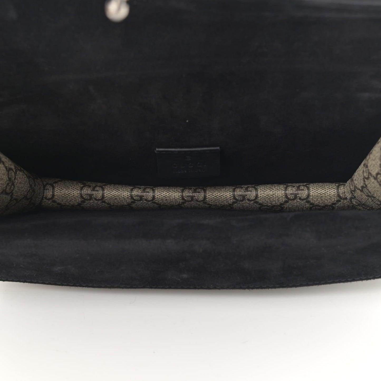 GG Supreme Monogram Suede Crystal Small Dionysus Shoulder Bag Beige Ebony Black
